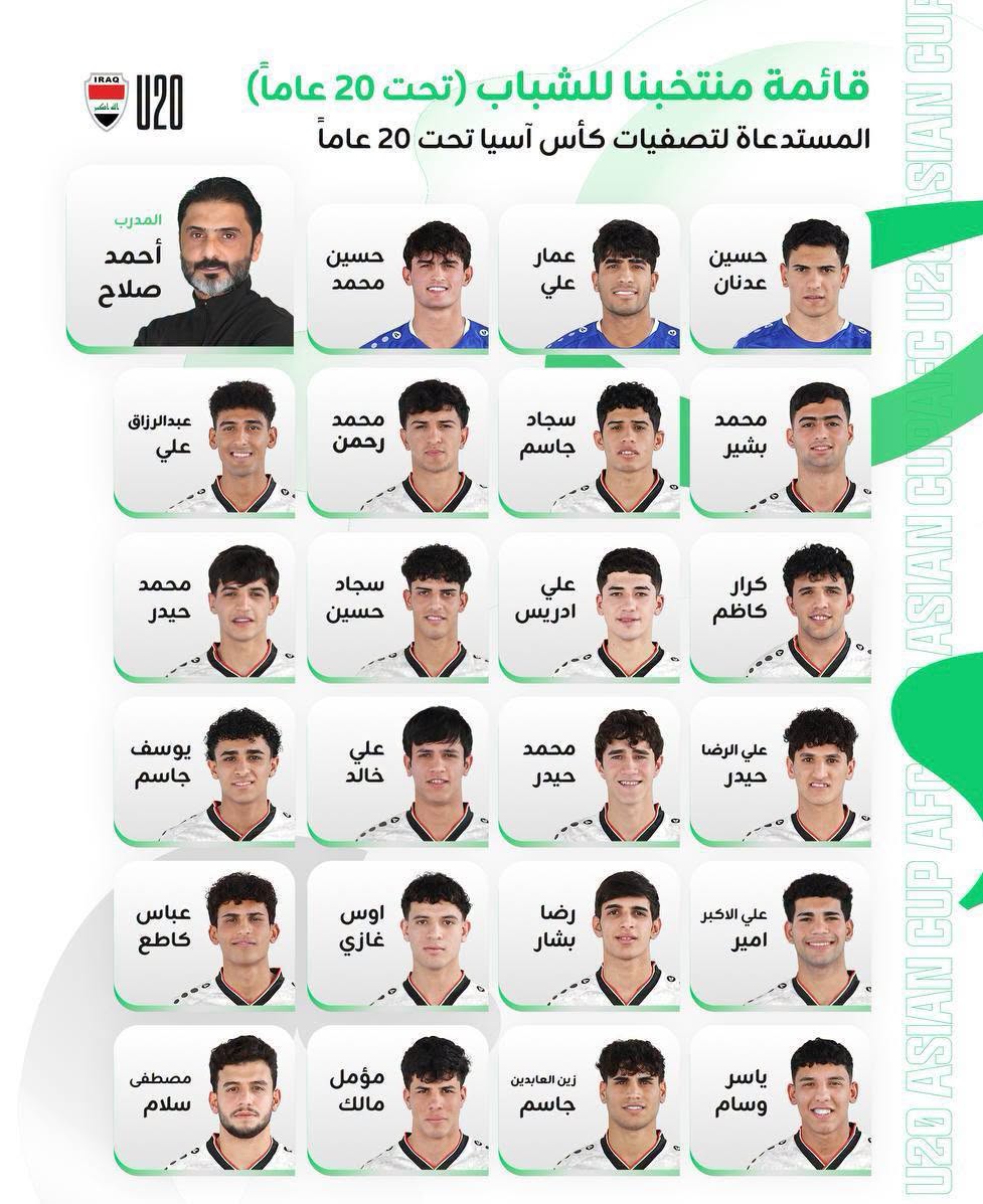 قائمة منتخب العراق الشبابي للمشاركة في تصفيات كأس آسيا تحت 20 عامًا