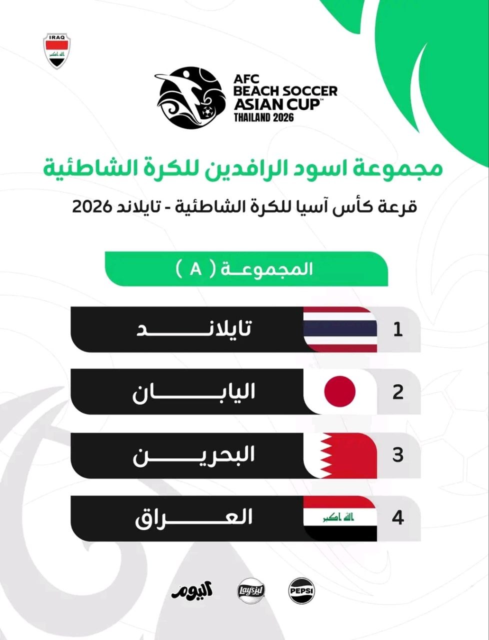 العراق في المجموعة الاولى لبطولة كأس آسيا للكرة الشاطئية