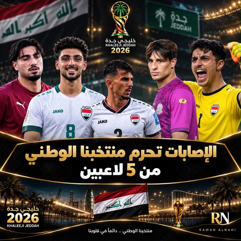 الاصابات تبعد خمسة لاعبين عن ” خليجي جدة “.. والاتحاد الخليجي يرفض طلبا عراقيا لضم بدلاء