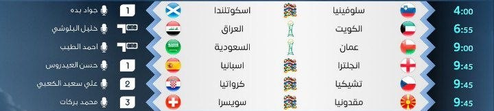 لائحة بمباريات اليوم في كأس الخليج ودوري الامم الاوروبية