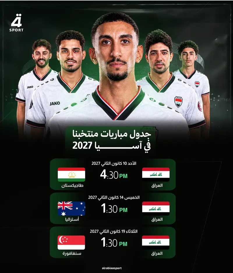 رسميا.. تثبيت مواعيد مباريات منتخب العراق في كأس آسيا